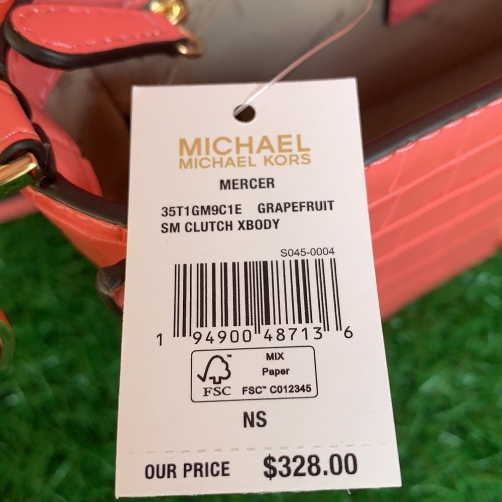 MICHAEL KORS MERCER SM CLUTCH XBODY GRAPEFRUIT - Picture 15 of 15